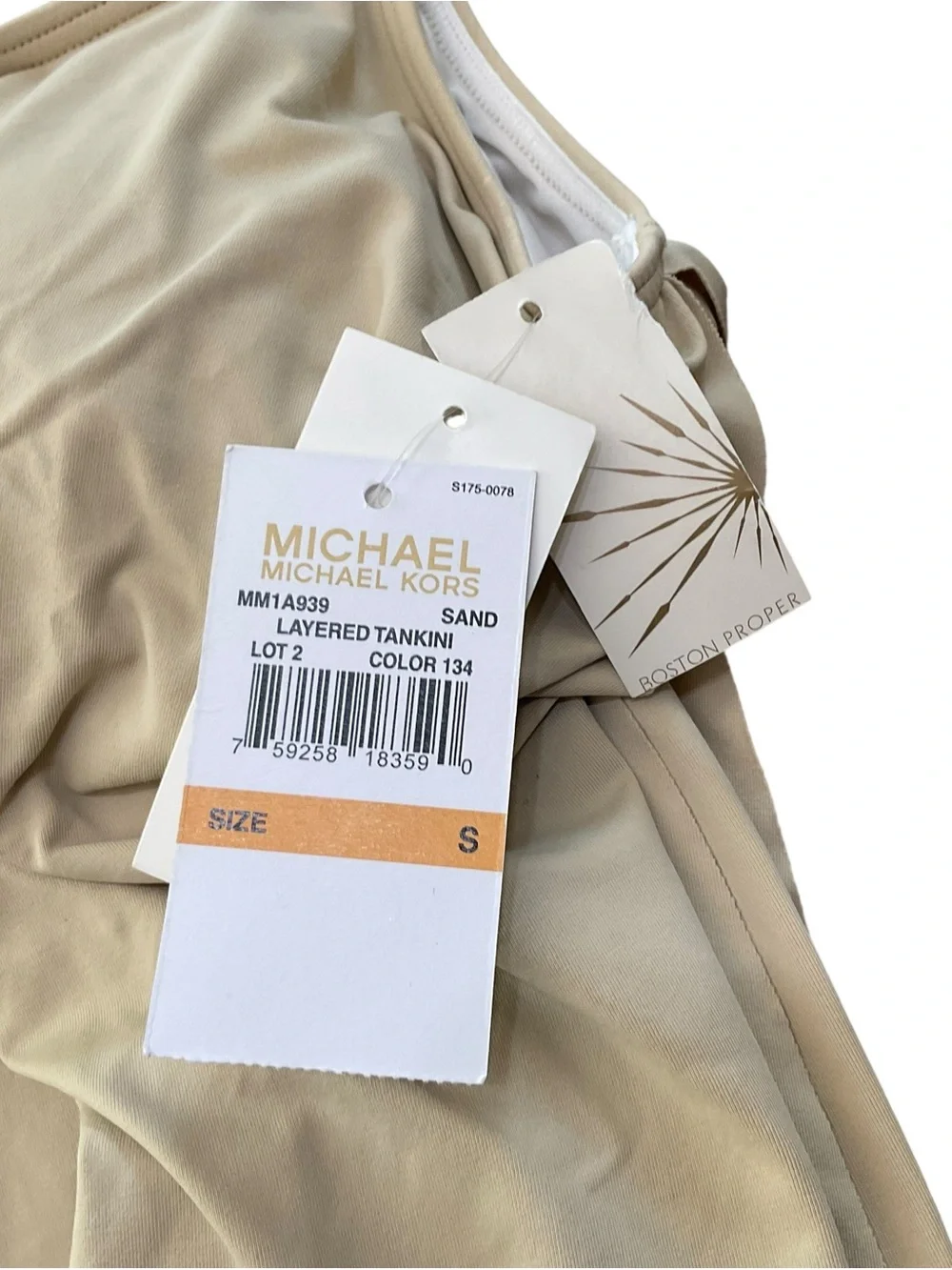 NWT Michael Kors Sand Layered Tankini Top Gold Chain Straps Size Small
